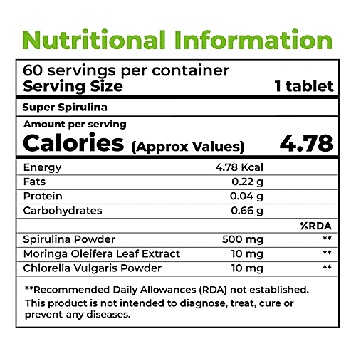 Boldfit Super Spirulina Tablet - Helps To Detox, Provides Immunity Support, 60 pcs
