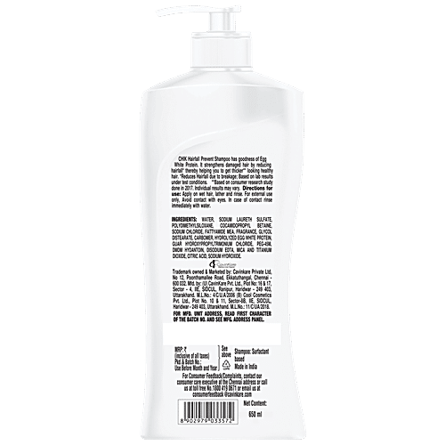 Chik Protein Solutions Hairfall Prevent Shampoo - With Egg White, For Thick & Healthy Hair, For Men & Women, 650 ml  