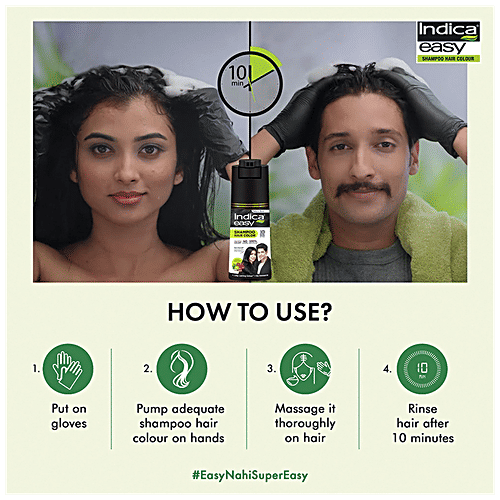 Indica Easy Do-It-Yourself Shampoo Hair Color - With 5 Herbal Extracts, No Ammonia, Long-Lasting Formula, 180 ml Natural Black 1 