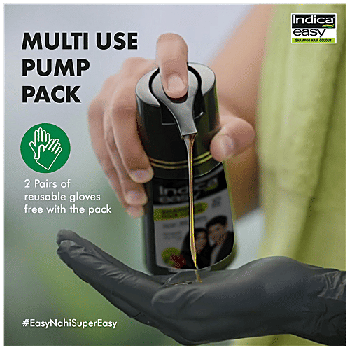 Indica Easy Do-It-Yourself Shampoo Hair Color - With 5 Herbal Extracts, No Ammonia, Long-Lasting Formula, 180 ml Natural Black 1 