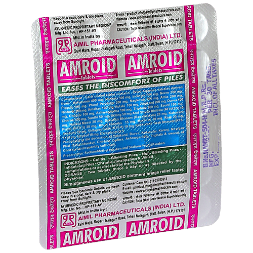 Buy AIMIL Amroid Tablets For Piles, Helps Control Pain & Itchiness