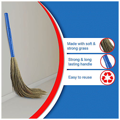 Kleeno by Cello Eco Swachh Grass Broom - High Quality, Easy To Use, Blue, 1 pc