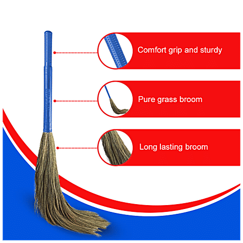 Kleeno by Cello Eco Swachh Grass Broom - High Quality, Easy To Use, Blue, 1 pc