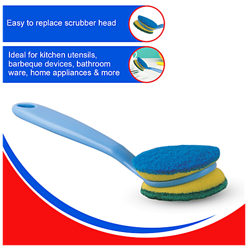 Kleeno by Cello Dual Sponge Scrub Handle - With Extra Refill, High Quality, Easy To Use, 1 pc