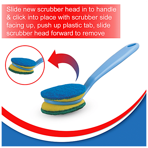 Kleeno by Cello Dual Sponge Scrub Handle - With Extra Refill, High Quality, Easy To Use, 1 pc