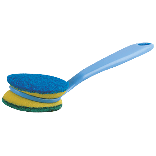 Kleeno by Cello Dual Sponge Scrub Handle - With Extra Refill, High Quality, Easy To Use, 1 pc