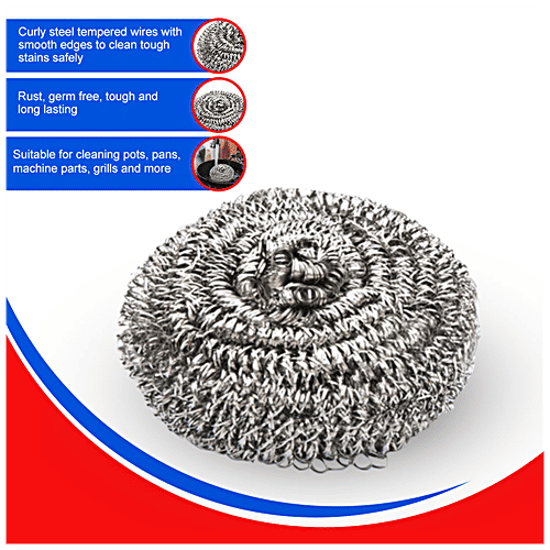 Kleeno by Cello Stainless Steel Scrub Pad - High Quality, Durable, Easy To Use, Small, Silver, 6 pcs