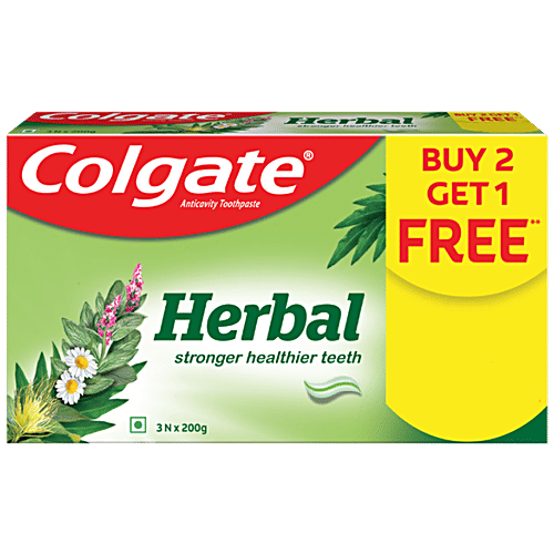 Colgate Herbal Anticavity Toothpaste - Goodness Of Natural Ingredients, For Healthy Teeth, 200 g (Buy 2 Get 1 Free) 