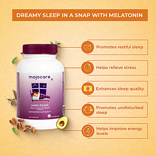 Mojocare Sweet Dreams Capsules - With Melatonin, L-Theanine & Magnesium, 30 pcs Improves Sleep Quality, Reduces Stress & Anxiety, Enhances Energy & Mood