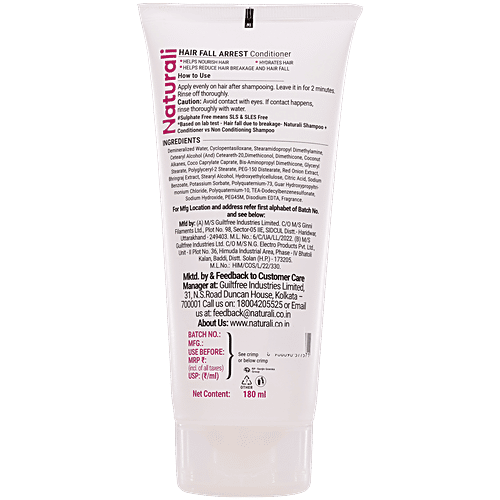 Naturali Hair Fall Arrest Conditioner - Detangles & Nourishes To Reduce Hair Fall, Red Onion & Bhringraj, 180 ml  