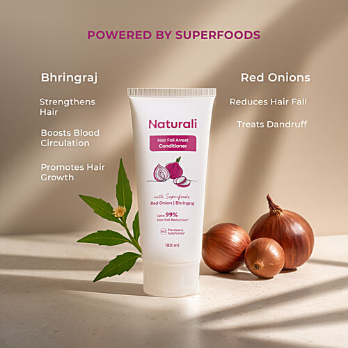 Naturali Hair Fall Arrest Conditioner - Detangles & Nourishes To Reduce Hair Fall, Red Onion & Bhringraj, 180 ml  