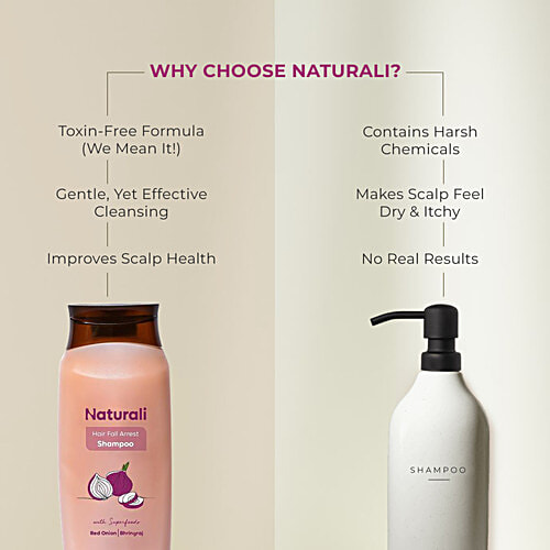 Naturali Hair Fall Arrest Shampoo - Reduces Hair Fall By Boosting Scalp Health, Red Onion & Bhringraj, 200 ml