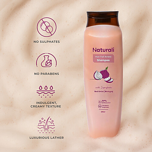 Naturali Hair Fall Arrest Shampoo - Reduces Hair Fall By Boosting Scalp Health, Red Onion & Bhringraj, 200 ml