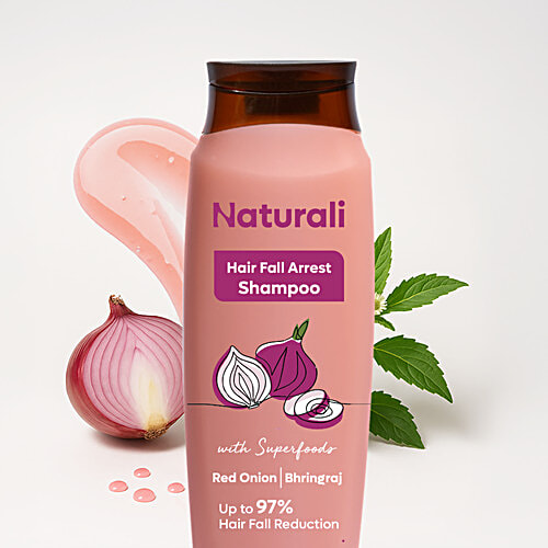 Naturali Hair Fall Arrest Shampoo - Reduces Hair Fall By Boosting Scalp Health, Red Onion & Bhringraj, 200 ml