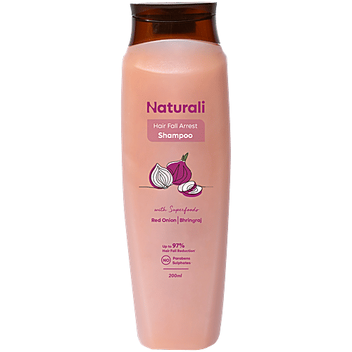 Naturali Hair Fall Arrest Shampoo - Reduces Hair Fall By Boosting Scalp Health, Red Onion & Bhringraj, 200 ml