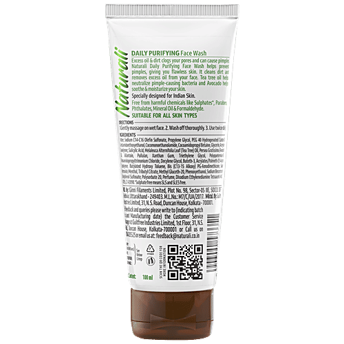 Naturali Daily Purifying Face Wash - Prevents Pimples & Controls Oil Balance, Tea Tree oil & Avocado, 100 ml  
