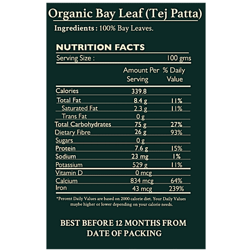 Kharo Organics Organic Tej Patta/Bay Leaves - Non GMO, Preservative & Chemical Free, 50 g Pouch 