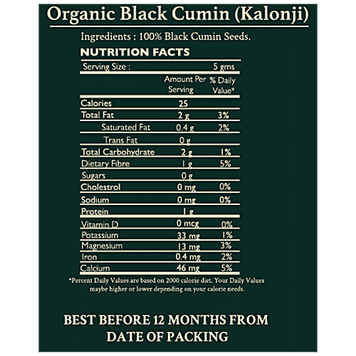 Kharo Organics Organic Kalonji/Black Cumin Seeds - Non GMO, Preservative & Chemical Free, 100 g Pouch 