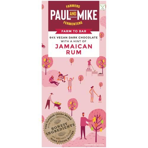 Paul And Mike Jamaican Rum Chocolate - 64% Vegan Dark, No Refined Sugar, 68 g  