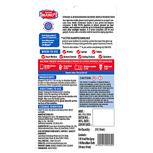Luxor Nano Mobile Disinfectant On The Go Cleaner - Provides Long Lasting Protection, 2 pcs Blister Pack 