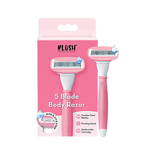 Plush 5 Blades Razor - With Aloe Vera & Vitamin E-Strip, For Normal, Sensitive Skin, 1 pc  