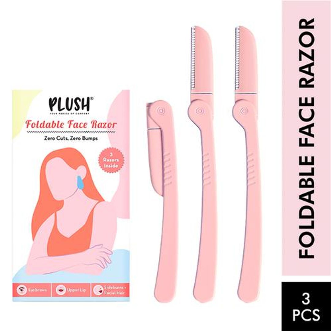 Plush Foldable Face Razors - Instant Hair Removal, For Facial, Upper Lips & Eyebrows, 3 pcs 