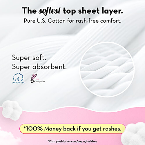 Plush Ultra Thin Sanitary Pads With Disposable Pouches & 4 Panty Liners - XL & XXL, 30 pcs 100% US Cotton, Rash-Free