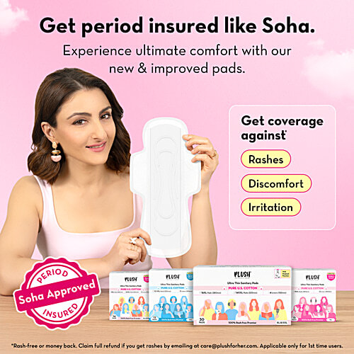 Plush Ultra Thin Sanitary Pads With Disposable Pouches & 4 Panty Liners - XL & XXL, 30 pcs 100% US Cotton, Rash-Free