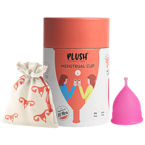 Plush Menstrual Cup - With Cotton Carry Pouch, Reusable, Up To 10 Hours Protection, L, 1 pc