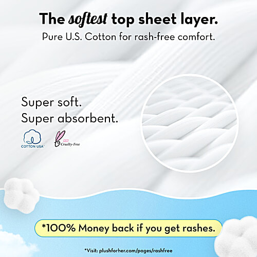Plush Ultra Thin Sanitary Pads With 2 Liners - XXL, 12 pcs Pure U.S. Cotton, Rash-Free