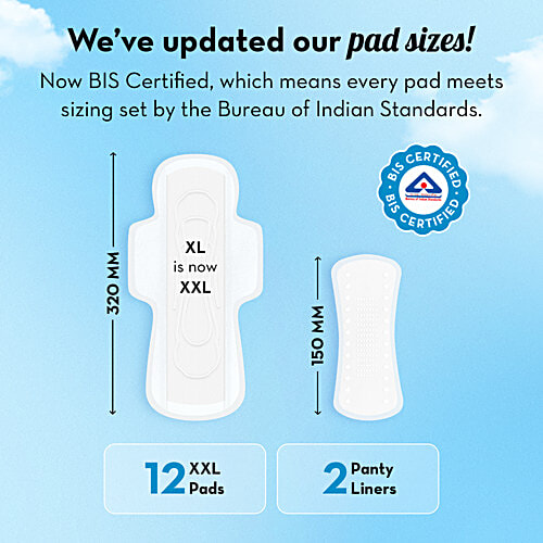 Plush Ultra Thin Sanitary Pads With 2 Liners - XXL, 12 pcs Pure U.S. Cotton, Rash-Free