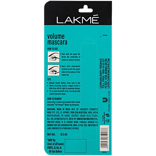 Lakme Eyeconic Volumizing Mascara, 8.5 ml Deep Black Lightweight, Instant Volume, Water-Resistant Formula