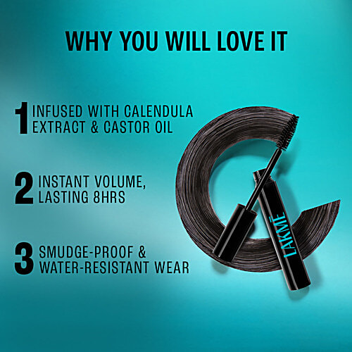 Lakme Eyeconic Volumizing Mascara, 8.5 ml Deep Black Lightweight, Instant Volume, Water-Resistant Formula
