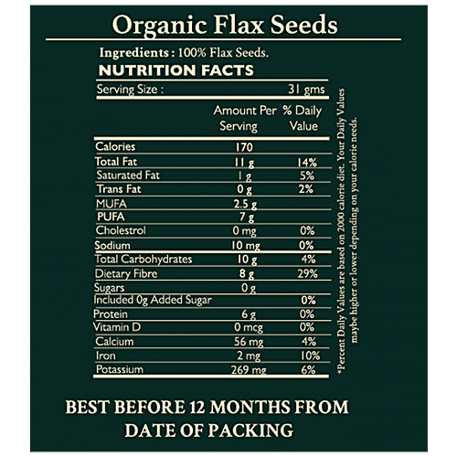 Kharo Organics Organic Flax Seeds - High Fibre & Nutrition, Non GMO, 100 g  