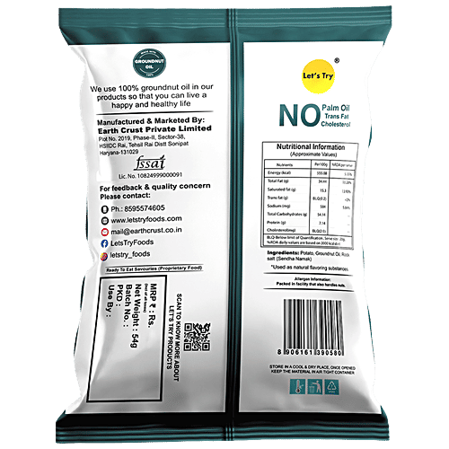 Let's Try Potato Wafers - Kettle Cooked, 54 g  With Rock Salt, Made With Groundnut Oil, No Trans Fat