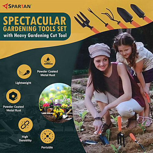 Klassic Gardening Tools Combo - Pruner, Fork, Khurpa, Gloves, Scissor, Cultivator, Big & Small Trowel, 8 pcs  