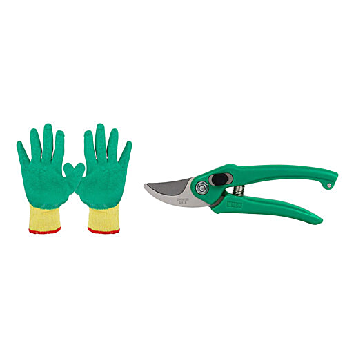 Klassic Gardening Tools Combo - Pruner, Fork, Khurpa, Gloves, Scissor, Cultivator, Big & Small Trowel, 8 pcs  