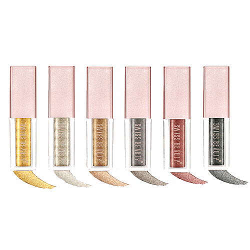 Swiss Beauty Metallic Liquid Eyeshadow - Long Lasting, Non-Transfer, Multicoloured-B, 2.25 ml (Pack of 6)