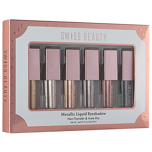 Swiss Beauty Metallic Liquid Eyeshadow - Long Lasting, Non-Transfer, Multicoloured-B, 2.25 ml (Pack of 6)