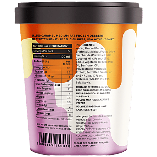 Noto Ice Cream Salted Caramel Frozen Dessert, 500 ml  Salted Caramel
 Medium Fat
 Frozen Dessert