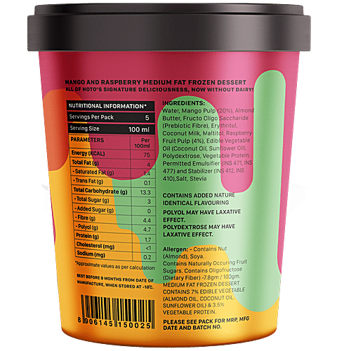 Noto Ice Cream Mango & Raspberry Vegan Frozen Dessert, 500 ml Vegan Frozen Dessert
Zero Added Sugar