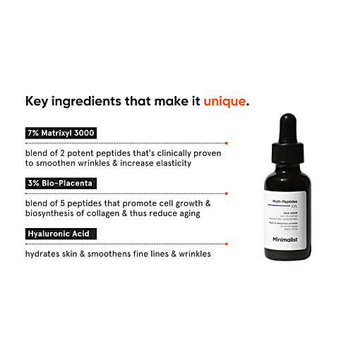 Minimalist Multi Peptide Night Serum - Boosts Collagen, With 7% Matrixyl 3000 & 3% Bio-Placenta, 30 ml