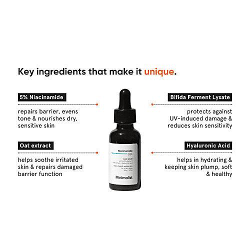 Minimalist Niacinamide 5% + HA 1% - Face Serum - Hydrates, Repairs, For Glowing & Clear Skin, 30 ml