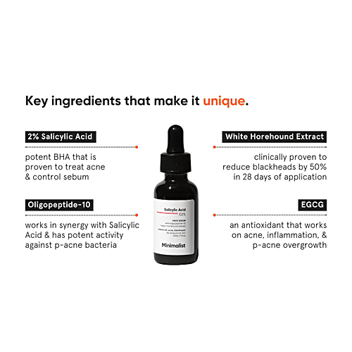 Minimalist Salicylic Acid 2% Face Serum - For Acne & Oil Control, Reduces Excessive Oil & Blackheads, 30 ml  