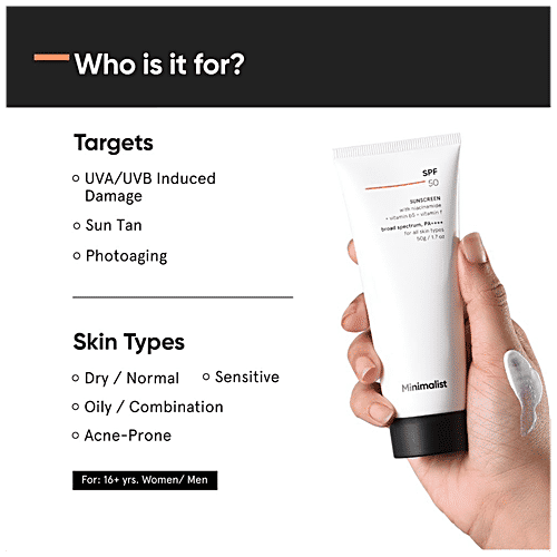 Minimalist Broad Spectrum Sunscreen - SPF 50 PA++++, With Multi-Vitamins, Niacinamide, 50 g  