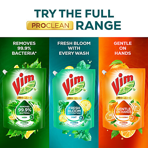 Vim ProClean Dishwash Liquid Gel With Mint, Cooling Freshness, 1.7 L  Removes Tough Grease & Odours