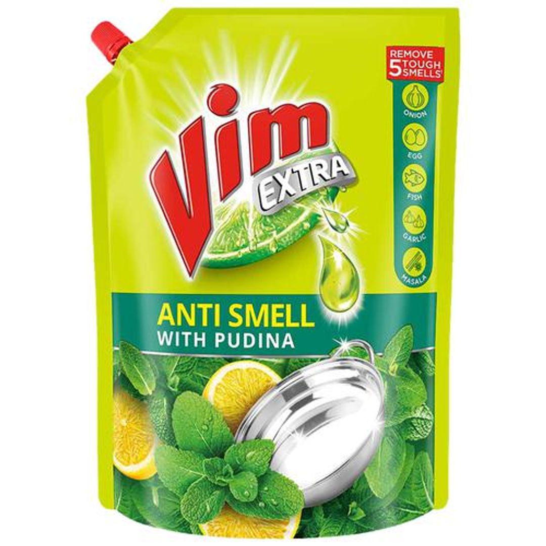 Vim Extra Anti Smell Dishwashing Liquid - With Pudina, Removes Tough Smell, 2 L 