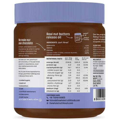 The Whole Truth Dark Chocolate Peanut Butter - Creamy, Natural, For Baking, Bread Spread Use, 325 g  