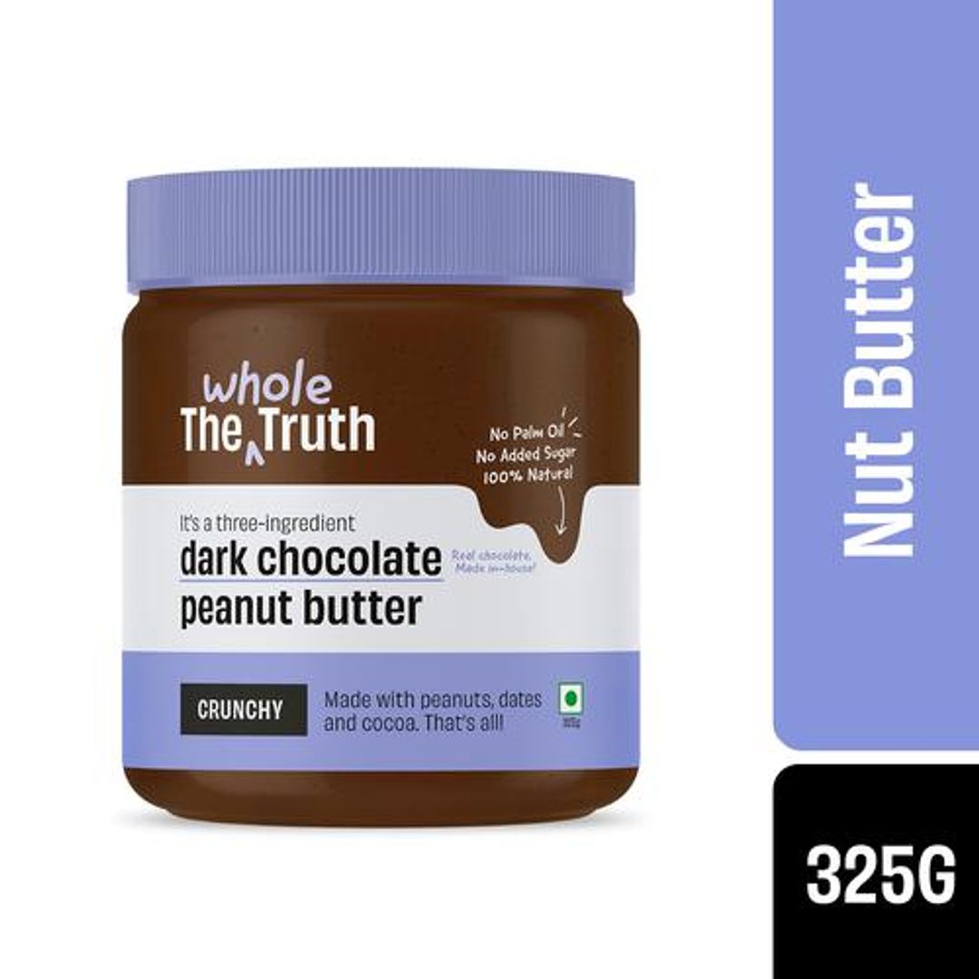 The Whole Truth Dark Chocolate Peanut Butter - Crunchy, Natural, For Baking, Bread Spread Use, 325 g 