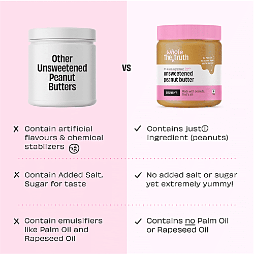 The Whole Truth Unsweetened Peanut Butter - Crunchy & Natural, For Baking, Bread Spread Use, 325 g  No Palm Oil, No Added Sugar